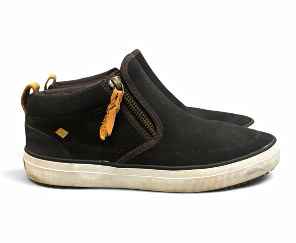 Sperry Women’s Black Suede Slip On Ankle Sneakers Size 7.5 Zip Casual Shoes